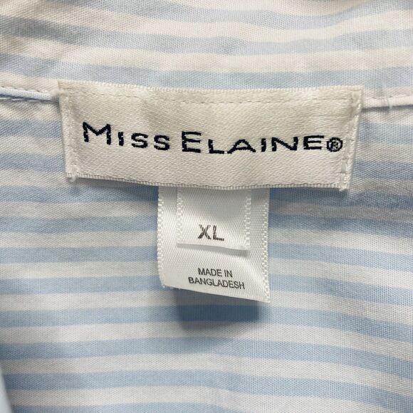 Miss Elaine Short Nightgown Size XL Sleeveless Button Stripe Cotton Light Blue - Picture 8 of 13